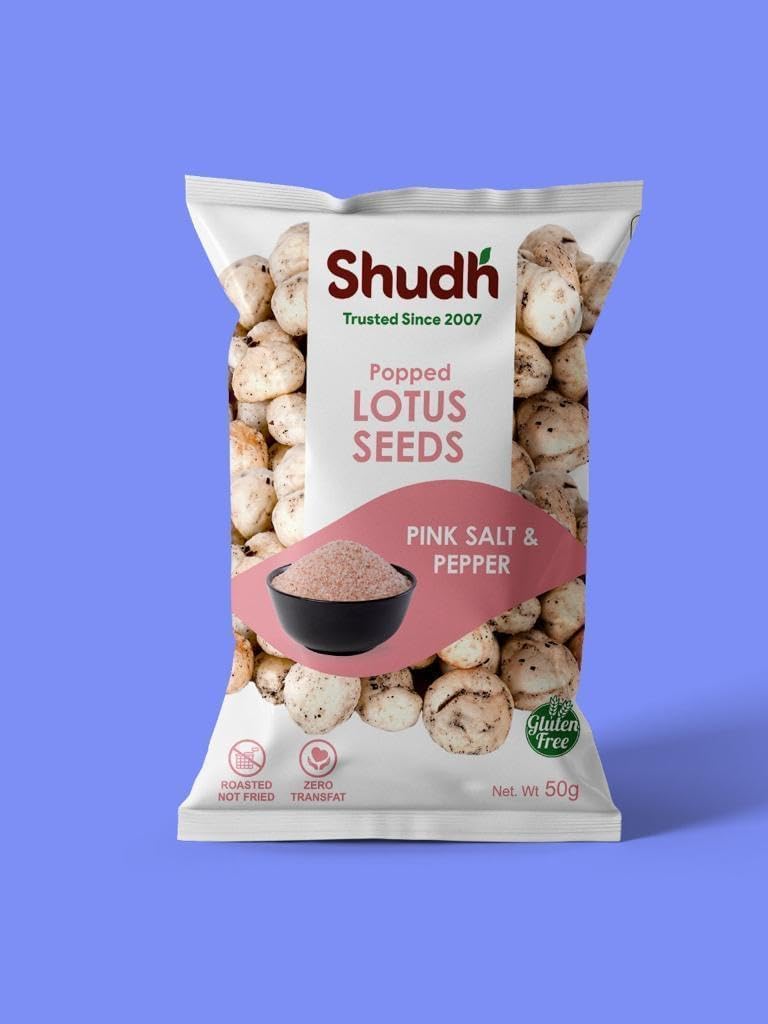 Shudh Makhana Popped Lotus Seeds Pink Salt & Pepper Flavour (Pack of 12)