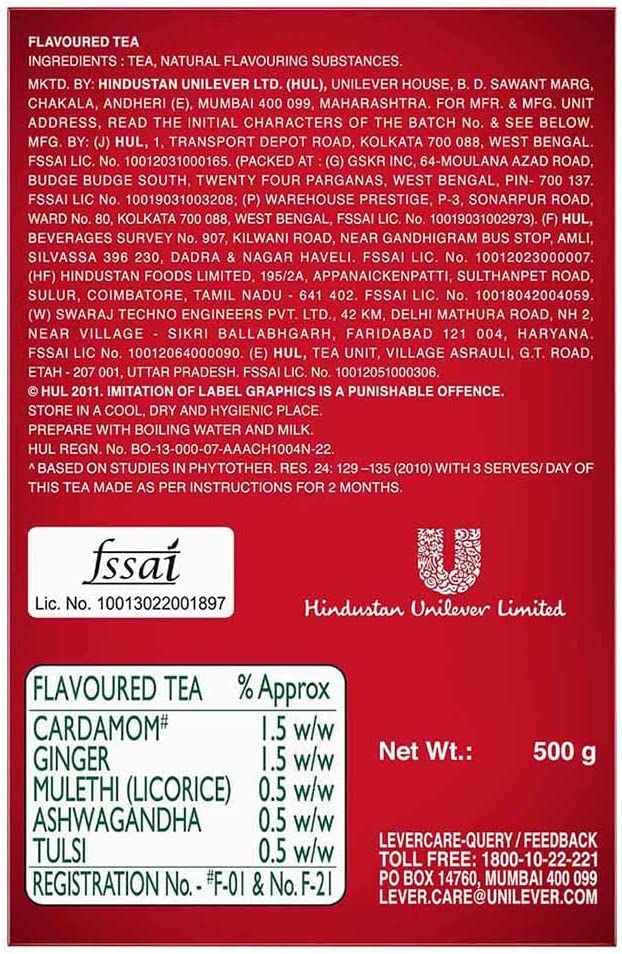 Brooke Bond Red Label -Natural Care Indian Tea (5 Ayurvedic Ingredients) 500g
