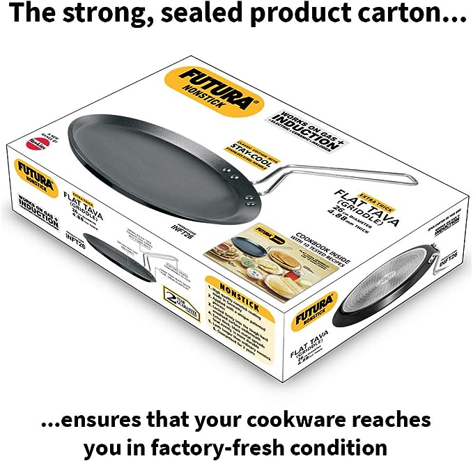 FUTURA INFT26 Hawkins Non-Stick Induction Compatible Flat Tava Griddle, 10-inch Black