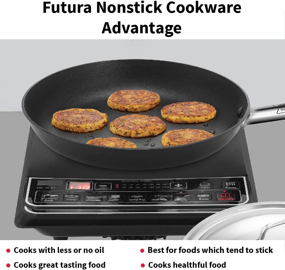 HAWKINS Futura 30 cm Frying Pan, Non Stick Fry Pan with Stainless Steel Handle and Stainless Steel Lid, Induction Frying Pan, Big Frying Pan, Black (INFS30S)