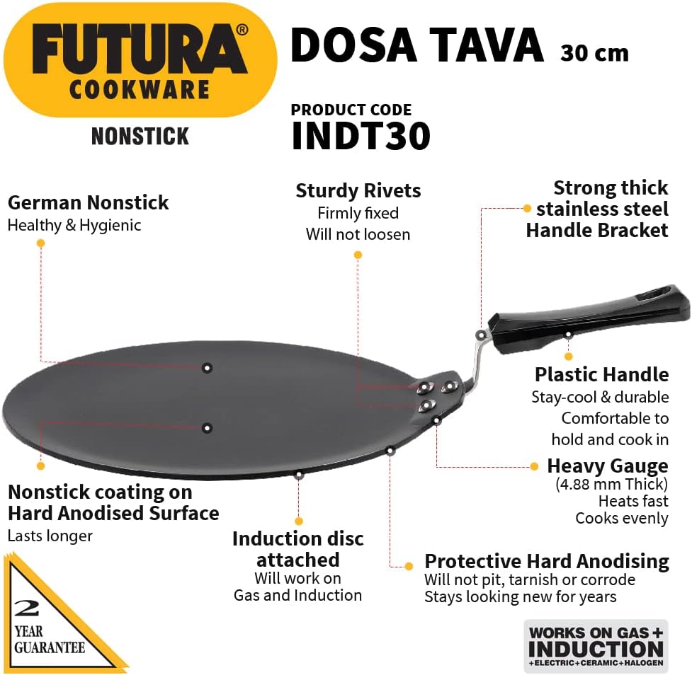 HAWKINS Futura 30 cm Dosa Tava, Nonstick Induction Dosa Tava, Black (INDT30)