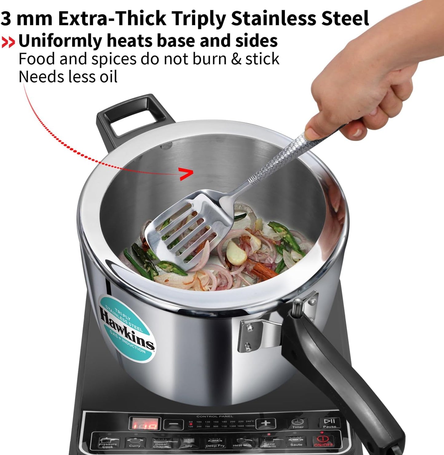 Hawkins 4.5 Litre Triply Stainless Steel Pressure Cooker, Inner Lid Cooker, Silver (HSST45)