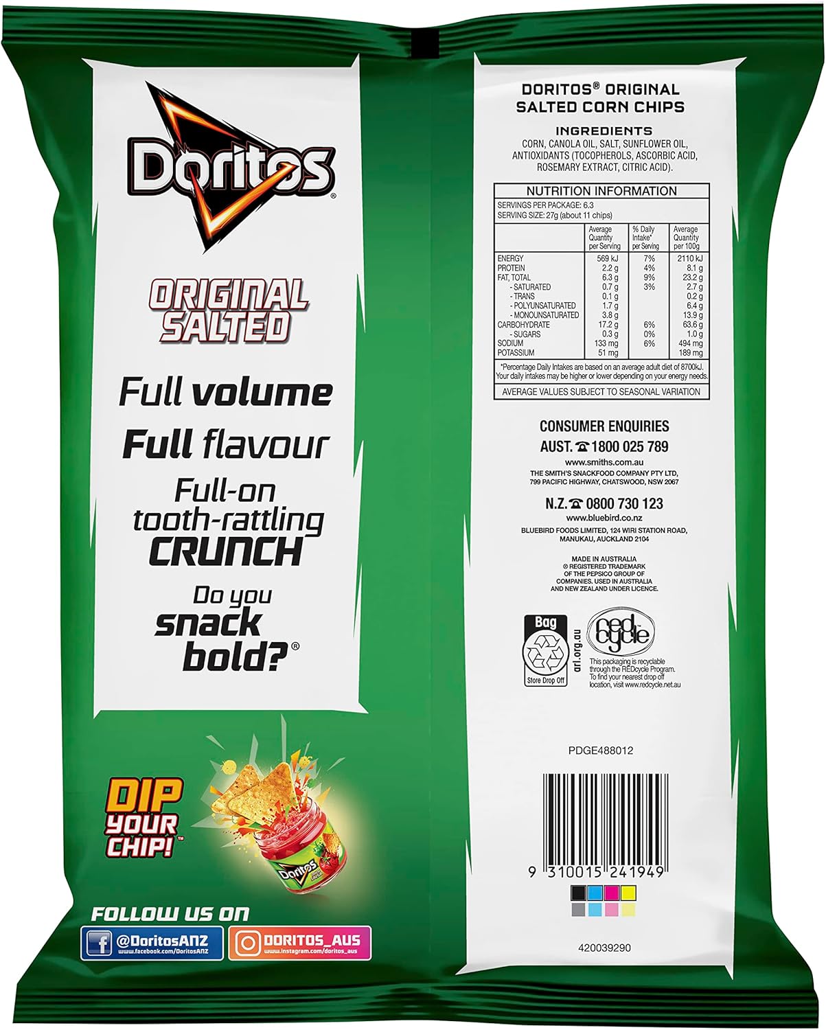 Doritos Original Salted Corn Chips Share Pack 170g