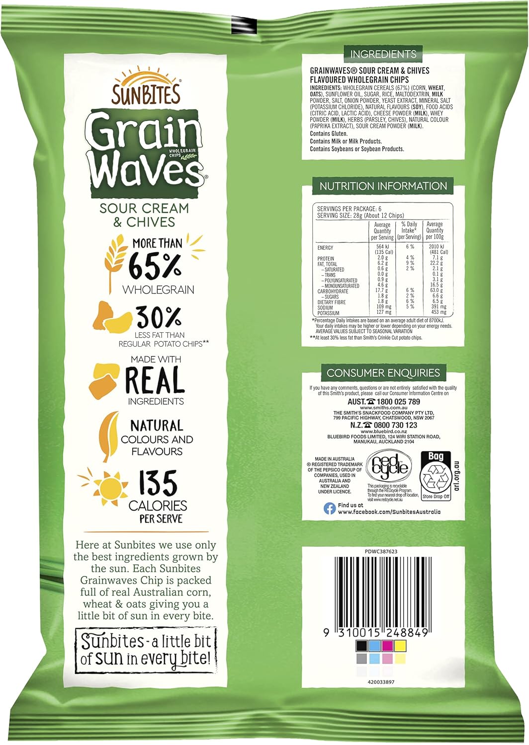 Sunbites Sour Cream & Chives Grain Waves, 170g (Pack of 15)