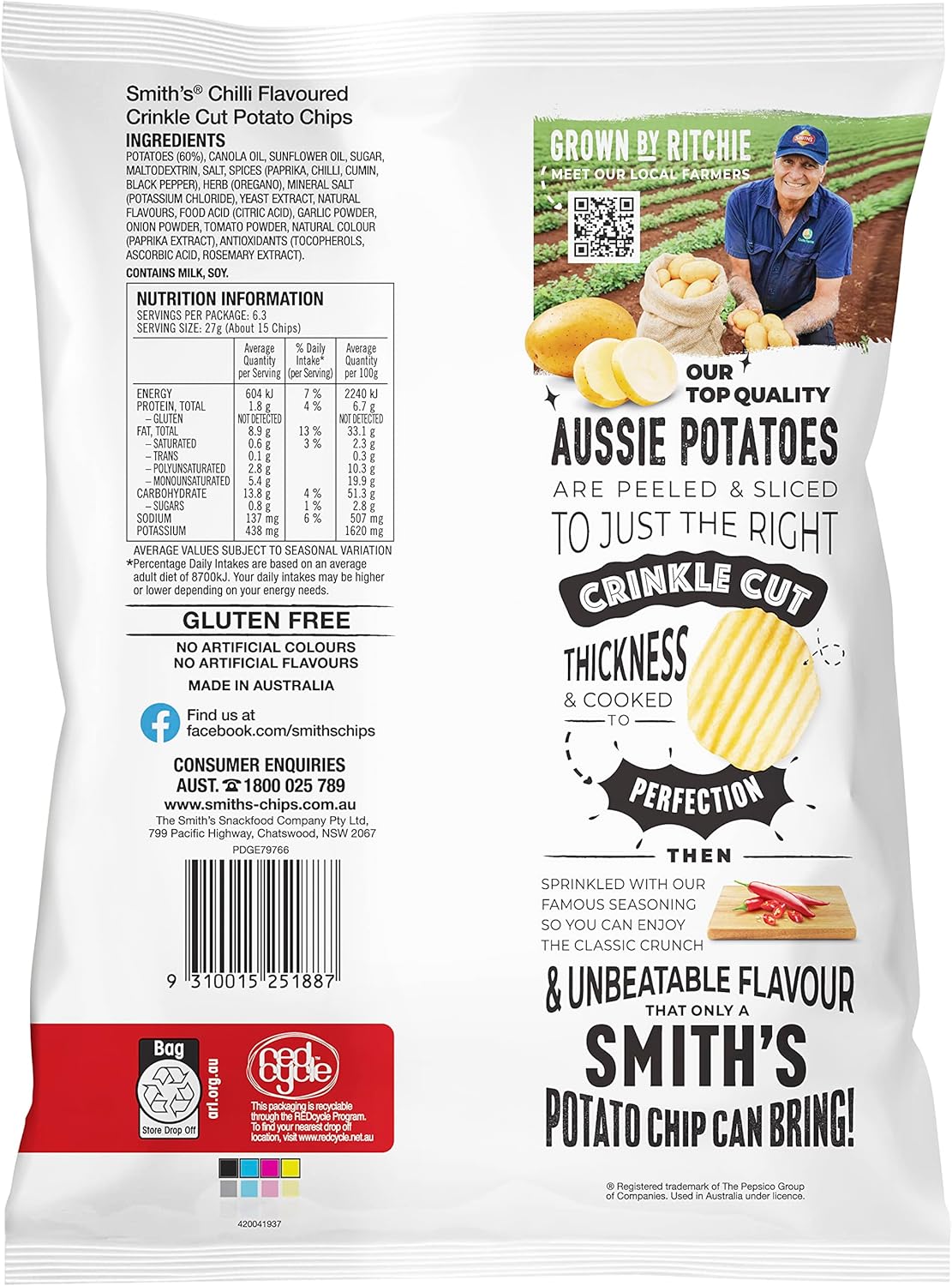 Smith's Crinkle Crinkle Cut Hot Chilli Spicy Chips 170 g