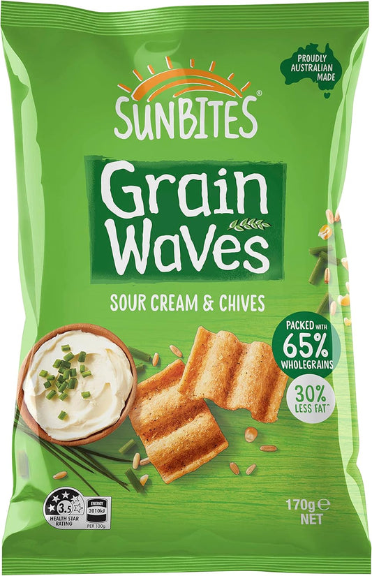 Sunbites Sour Cream & Chives Grain Waves,  170g  (Pack of 15)