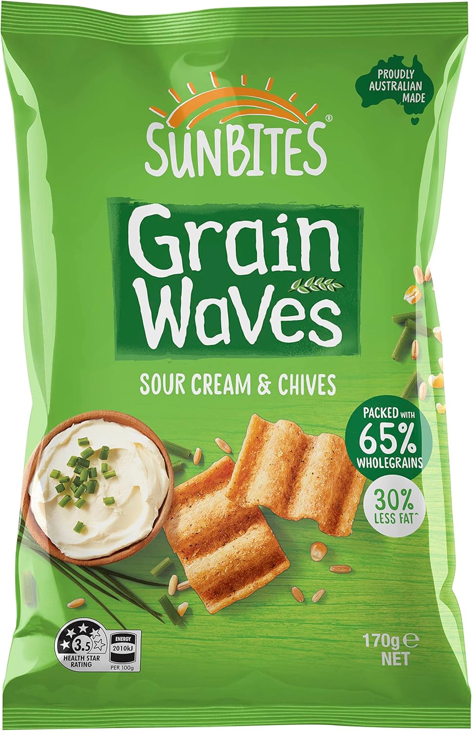 Sunbites Sour Cream & Chives Grain Waves, 170g (Pack of 15)