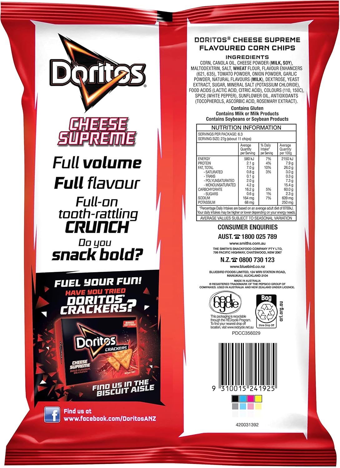 Doritos Corn Chips Cheese Supreme Share Pack 170g