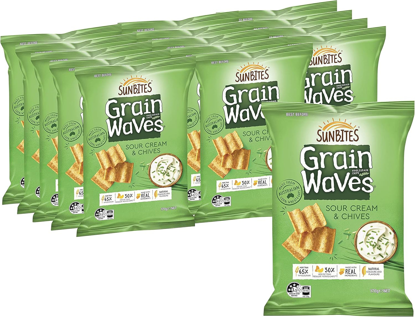 Sunbites Sour Cream & Chives Grain Waves, 170g (Pack of 15)