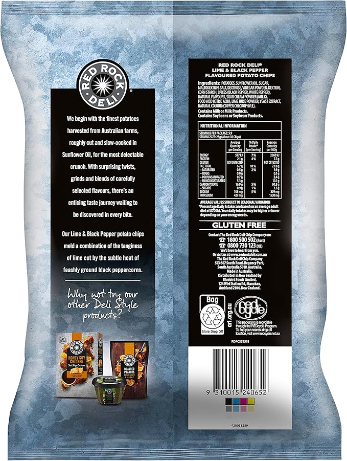 Red Rock Deli Lime & Black Pepper Potato Chips Share Pack 165g