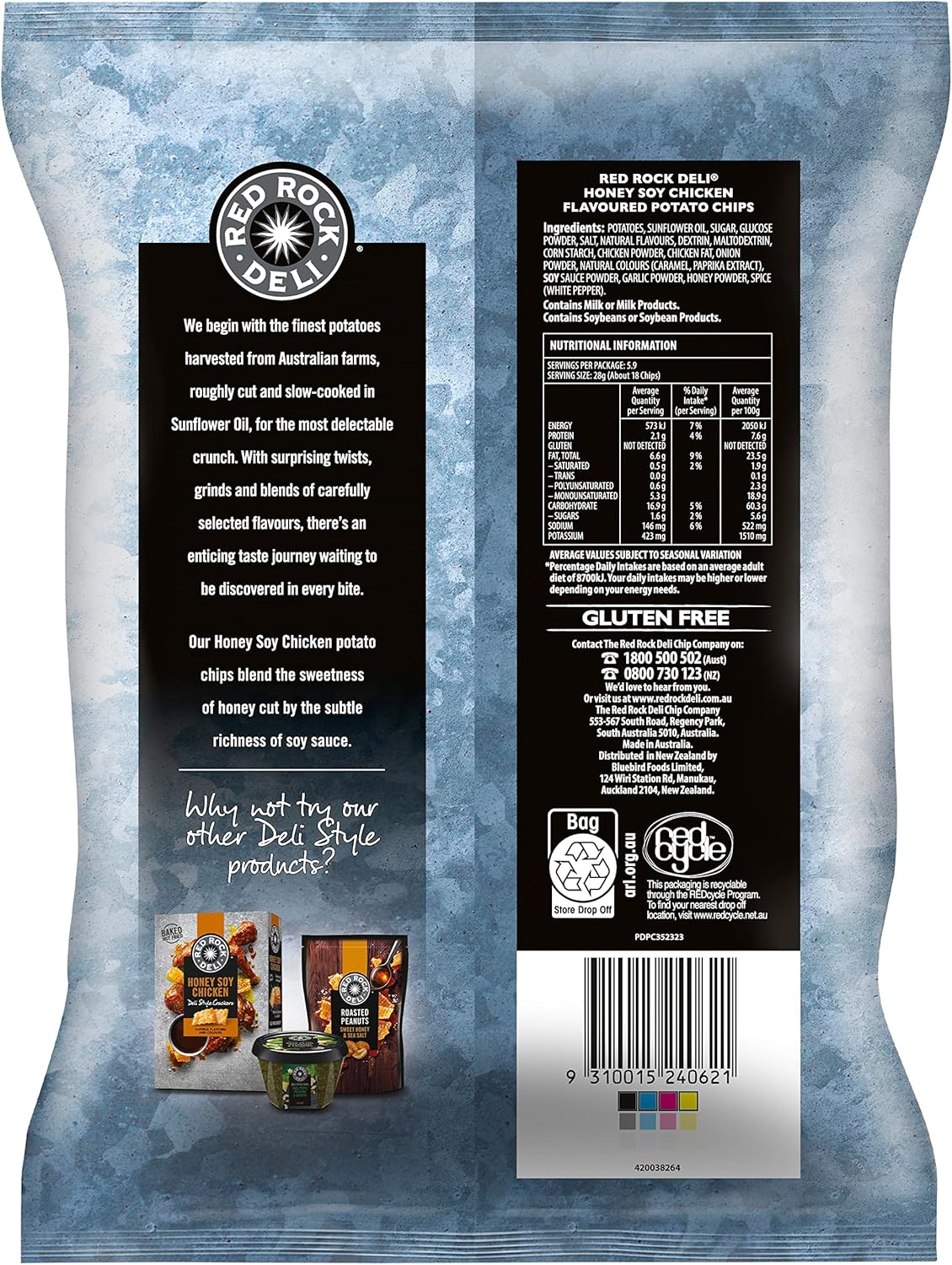 Red Rock Deli Honey Soy Chicken Potato Chips Share Pack 165g