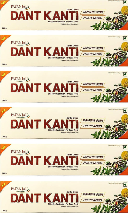 Patanjali Dant Kanti Toothpaste 200 Grams (7 Ounces) Pack of 6