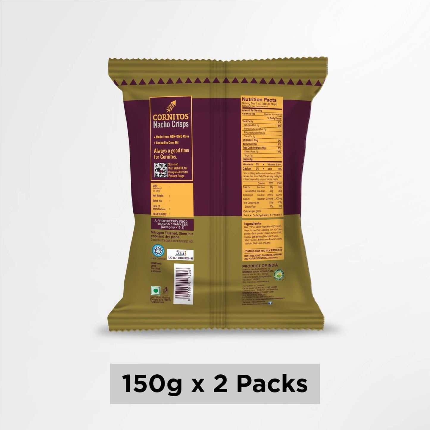 Cornitos nacho chips sizzlin jalapeno 150g x 2 pack comb