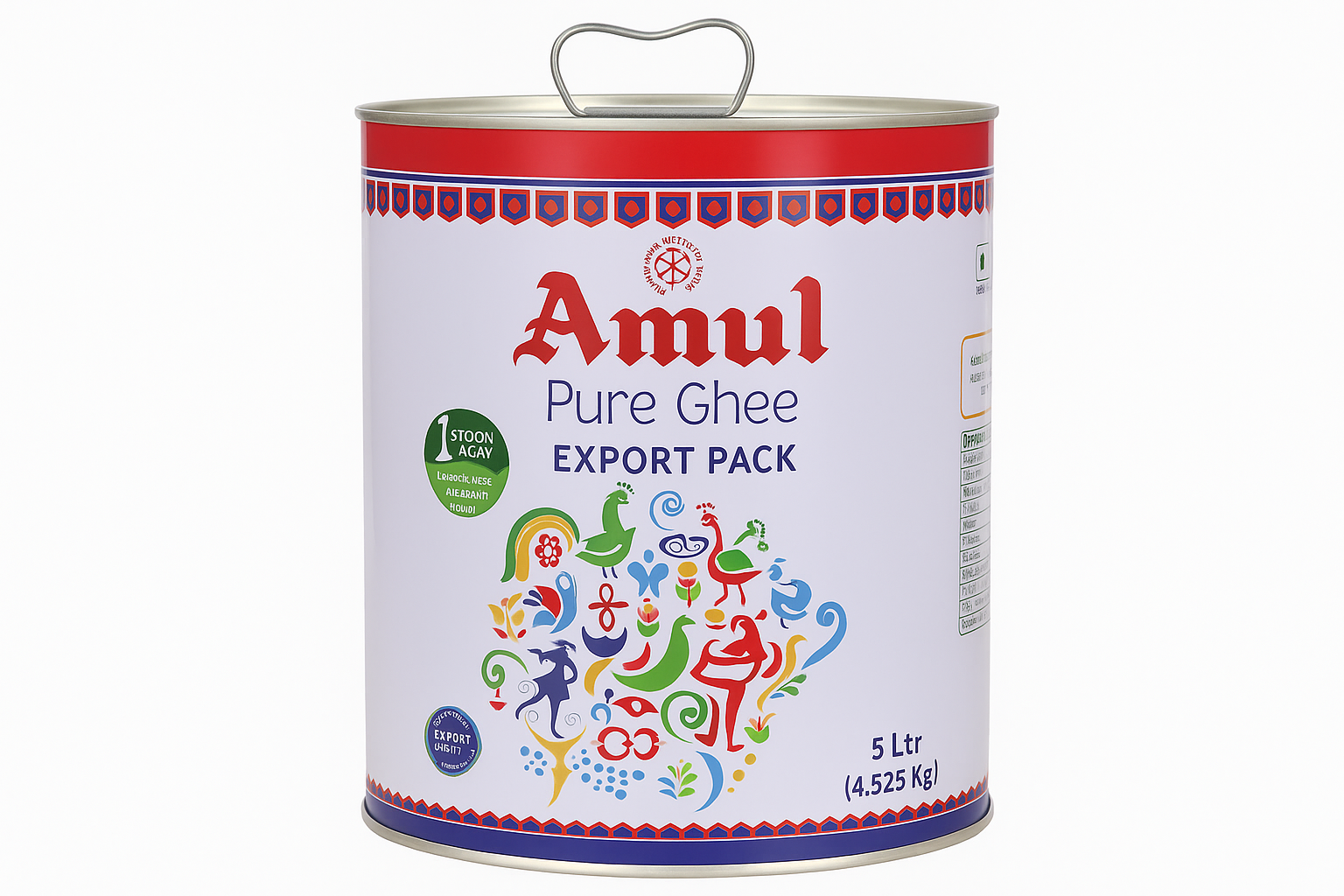 Amul Pure Ghee 5 Ltr (4.525 Kg) with Top Handle Export Pack Product Image