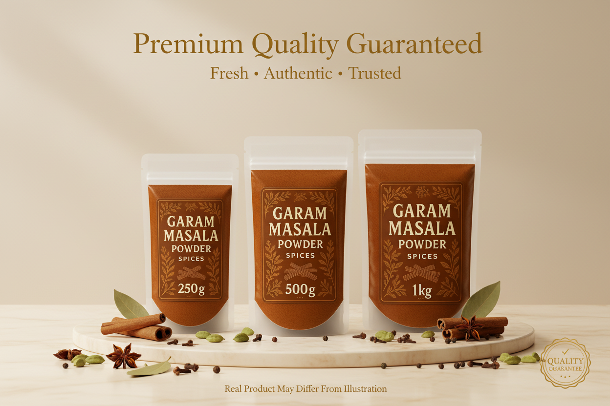Garam Masala Powder Spices in 250g, 500g, and 1kg sizes