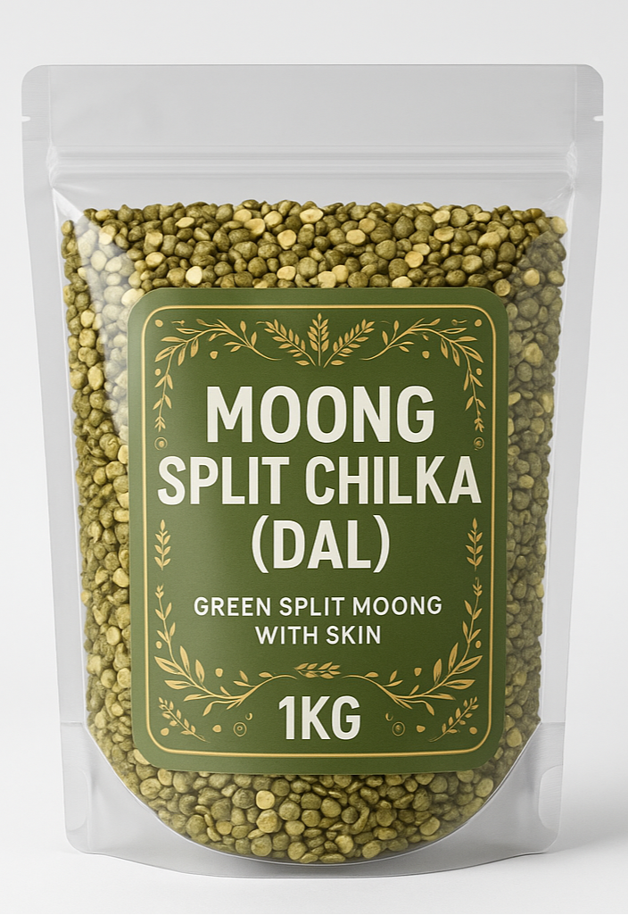 Moong Split Chilka (Dal) 1kg - Green Split Moong with Skin