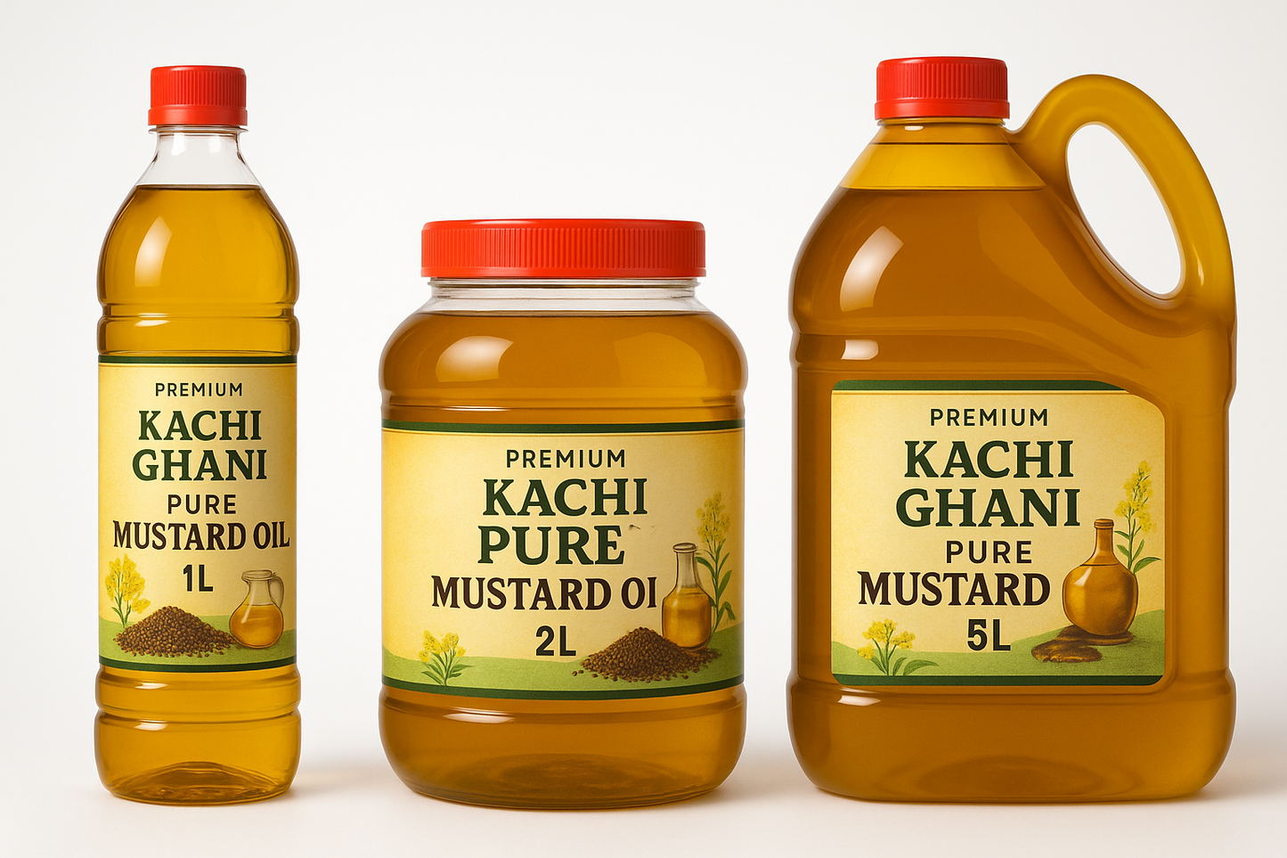 Premium Kachi Ghani Pure Mustard Oil in 1L, 2L, and 5L sizes