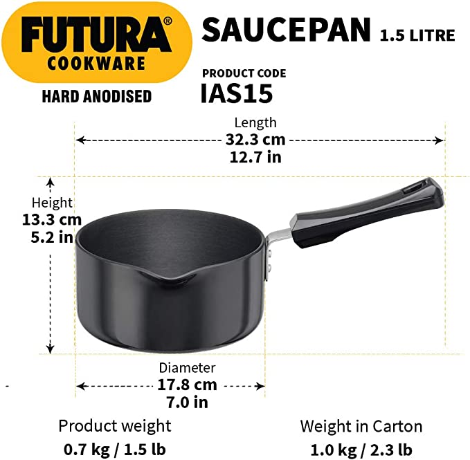Hawkins Futura Hard Anodised Induction Compatible Ezeepour Saucepan 1.5 L, 16 cm, 3.25 mm