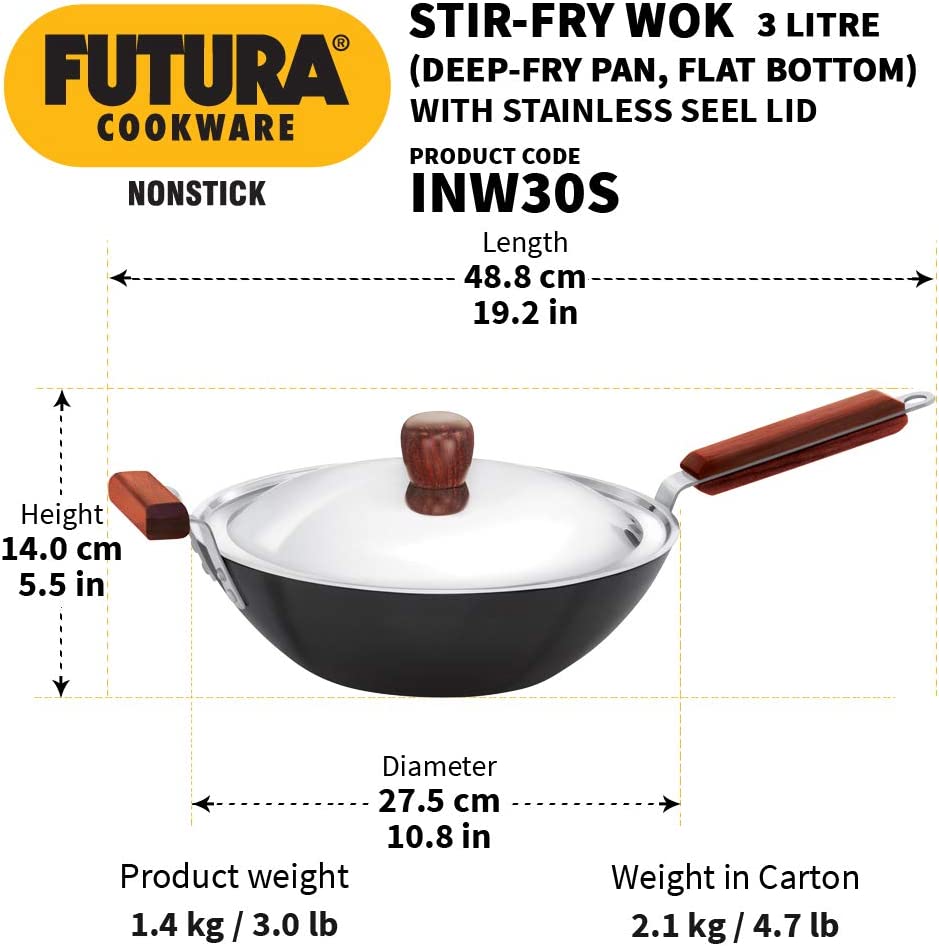 Hawkins Futura 3 L Non-Stick Induction Stir Fry Wok, Medium, Black