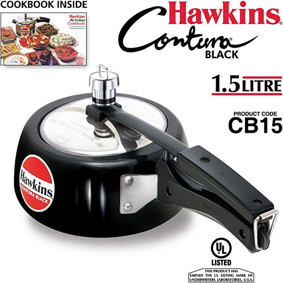 Hawkins CB15 Hard Anodised Pressure Cooker, 1.5-Liter, Contura Black