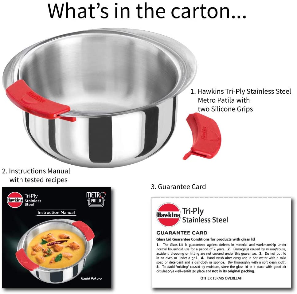 Hawkins Tri-Ply Stainless Steel Induction Compatible Metro Patila, 2 Litre (SSP20)