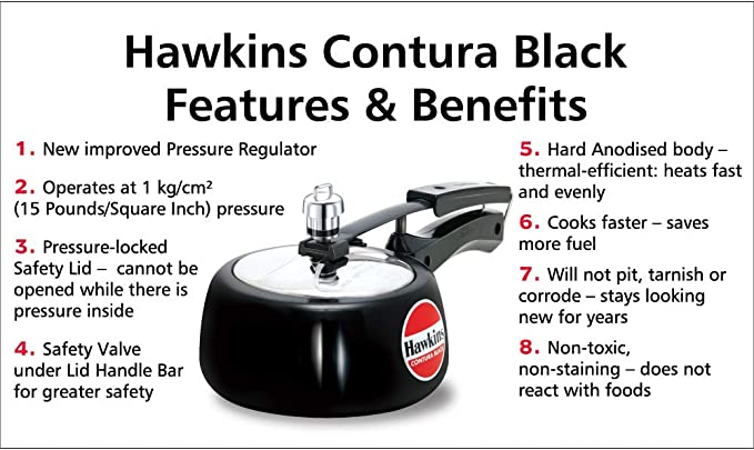 Hawkins CB15 Hard Anodised Pressure Cooker, 1.5-Liter, Contura Black