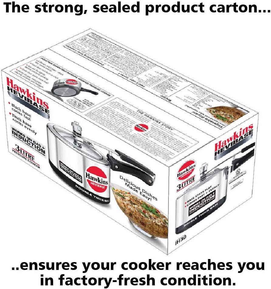 Hawkins Hevibase IH 30 IH30 3-Litre Induction Pressure Cooker, Small, Silver