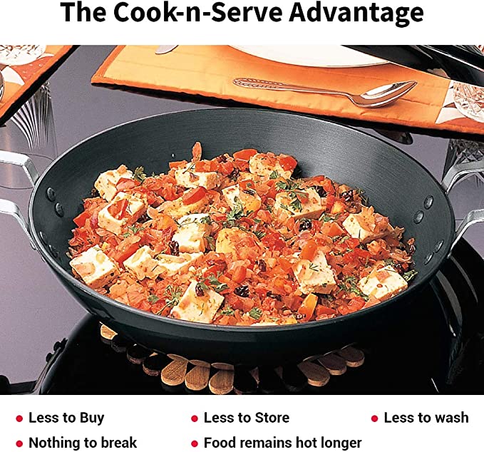Futura Hard Anodised Flat Bottom Deep Fry Pan 5-Liter / Kadhai with Stainless Steel Lid,