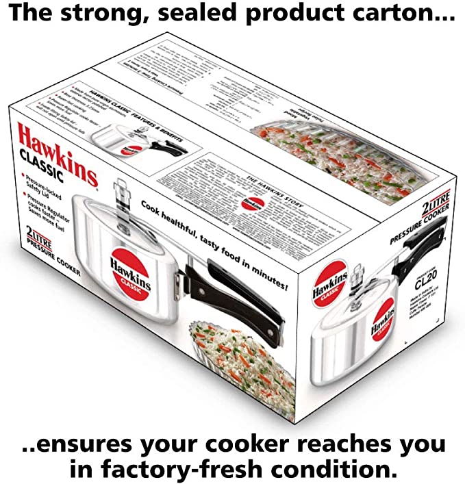 Hawkins Classic Aluminum Pressure Cooker, 2 Litre, Silver