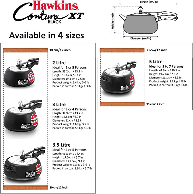 Hawkins Contura XT Pressure Cooker, Black, 5 Litre Capacity