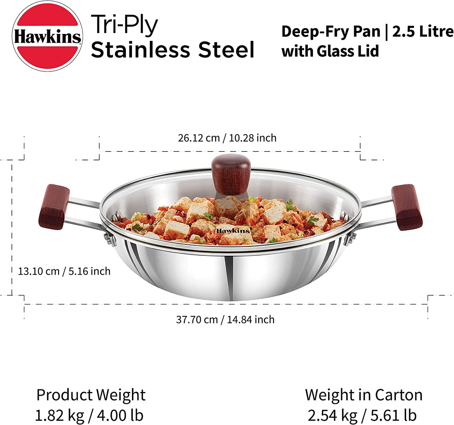 Hawkins Futura Steel Deep Fry Pan with Steel Lid, 2.5 Litre Capactiy SSD25G