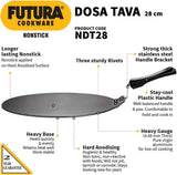 Hawkins Futura Non-Stick Flat Dosa Tava Griddle, 11-inch,Black NDT28