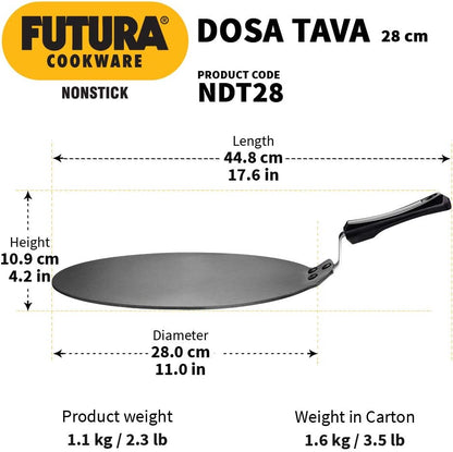 Hawkins Futura Non-Stick Flat Dosa Tava Griddle, 11-inch,Black NDT28