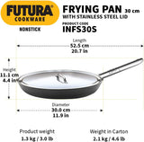 HAWKINS Futura 30 cm Frying Pan, Non Stick Fry Pan with Stainless Steel Handle and Stainless Steel Lid, Induction Frying Pan, Big Frying Pan, Black (INFS30S)