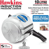 Hawkins Stainless Steel Pressure Cooker, 10-Liter (HS10L)