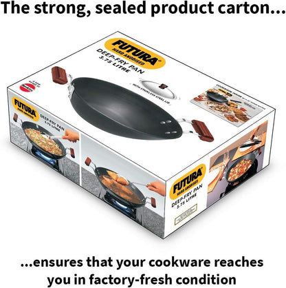 Hawkins 3.75 Litres Futura Hard Anodised Deep-Fry Pan Kadhai with Steel Lid and Flat Bottom