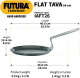 Hawkins Futura Induction Compatible Hard Anodised Flat Tava, 26 cm Diameter, Black