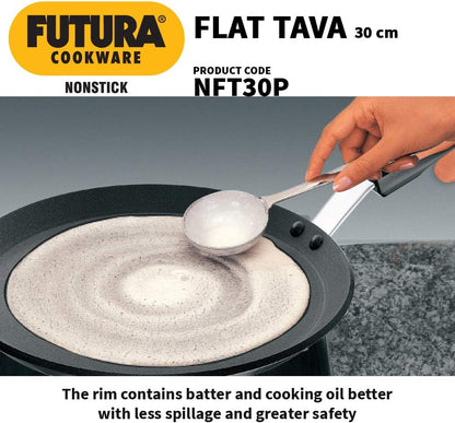 Hawkins Futura Nonstick Flat Tava with Plastic Handle, 30 cm Diameter