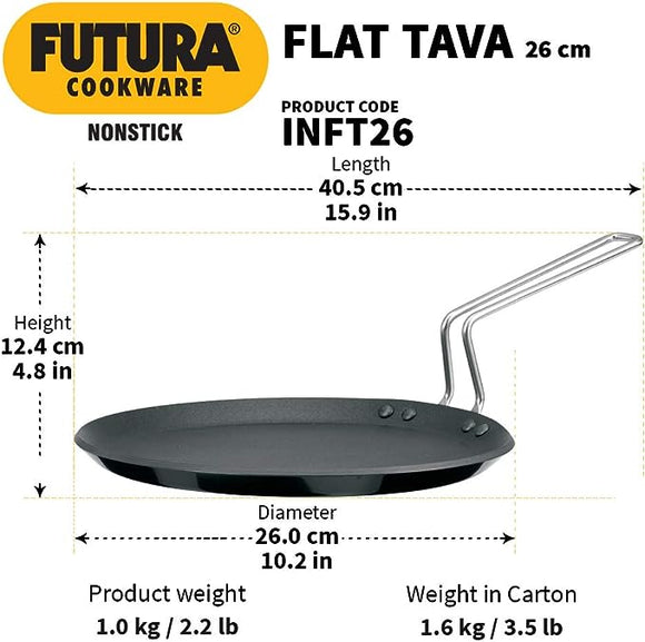 FUTURA INFT26 Hawkins Non-Stick Induction Compatible Flat Tava Griddle, 10-inch Black