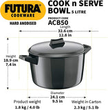 Hawkins Futura Hard Anodised Cook N Serve Bowl with Lid, 5 Litre Capacity