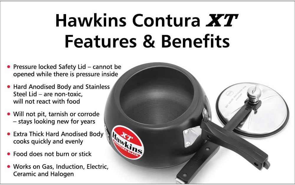 Hawkins CB15 Hard Anodised Pressure Cooker 1.5-Liter Contura Black