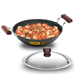 Hawkins Futura 2.5 Litre Deep Fry Pan, Hard Anodised Kadai with Stainless Steel Lid, Flat Bottom Induction Kadhai, Black (IAD25S)