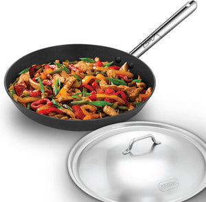 HAWKINS Futura 30 cm Frying Pan, Non Stick Fry Pan with Stainless Steel Handle and Stainless Steel Lid, Induction Frying Pan, Big Frying Pan, Black (INFS30S)