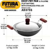 Hawkins 3.75 Litres Futura Hard Anodised Deep-Fry Pan Kadhai with Steel Lid and Flat Bottom