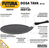 HAWKINS Futura 30 cm Dosa Tava, Nonstick Induction Dosa Tava, Black (INDT30)