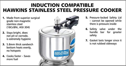 Hawkins Pressure Cooker Pressure Cooker, Small, Silver, (HSS3T)