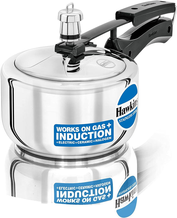 Hawkins Stainless Steel Pressure Cooker, 1.5 Liter, Silver (HSS15)