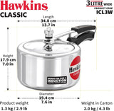 Hawkins Classic 3 liter inner lid aluminum pressure cooker, induction cooker, wide design pan cooker, best cooker, silver (ICL3W)