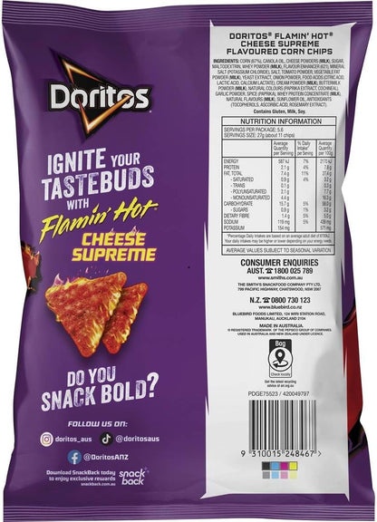 Doritos Flamin Hot Cheese Supreme Corn Chips 150 g