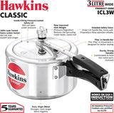 Hawkins Classic 3 liter inner lid aluminum pressure cooker, induction cooker, wide design pan cooker, best cooker, silver (ICL3W)